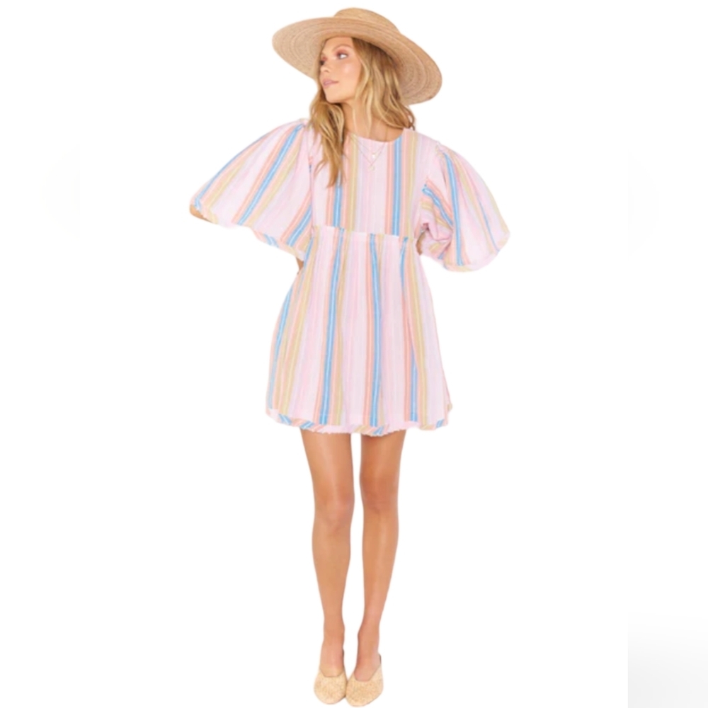 SHOW Me Your Mumu Women's Dress Babydoll Brooks Paradise Stripe Pastel Medium